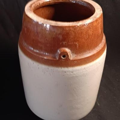Primitive crock jug and old two-toned crock