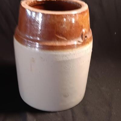 Primitive crock jug and old two-toned crock