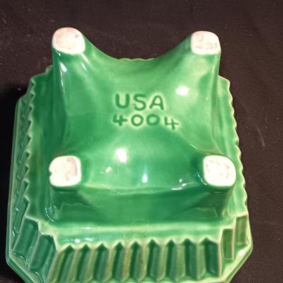 Norcrest Japan ceramic tea light lantern with a green USA 4004 marked square planter.