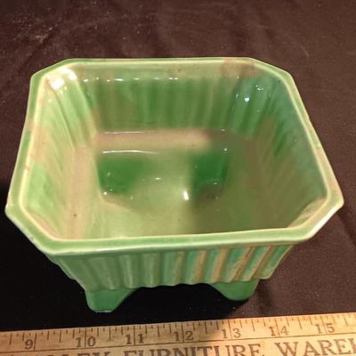Norcrest Japan ceramic tea light lantern with a green USA 4004 marked square planter.