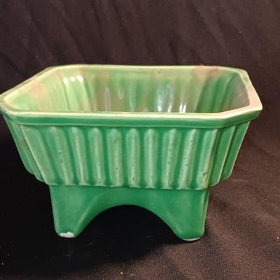 Norcrest Japan ceramic tea light lantern with a green USA 4004 marked square planter.