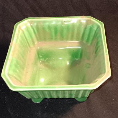 Norcrest Japan ceramic tea light lantern with a green USA 4004 marked square planter.