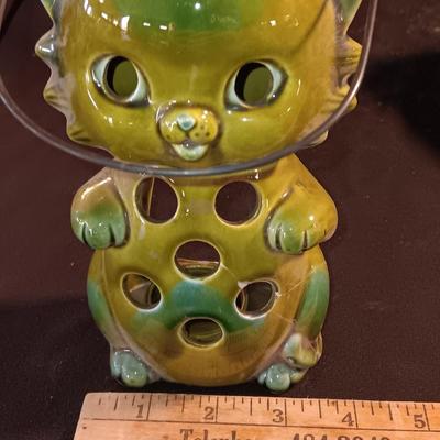 Norcrest Japan ceramic tea light lantern with a green USA 4004 marked square planter.