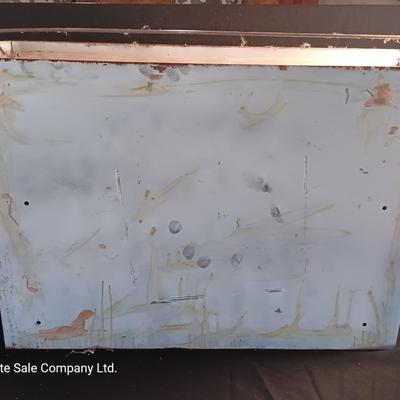 Vintage enamel / tin wall hanging spice shelf.