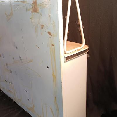 Vintage enamel / tin wall hanging spice shelf.