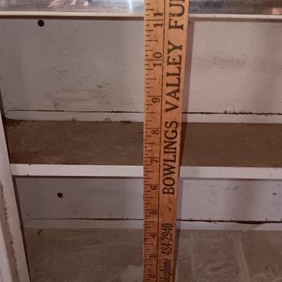 Vintage enamel / tin wall hanging spice shelf.