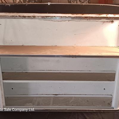 Vintage enamel / tin wall hanging spice shelf.