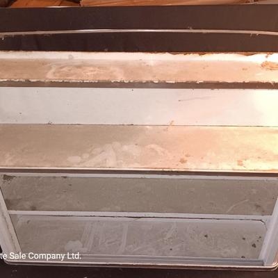 Vintage enamel / tin wall hanging spice shelf.