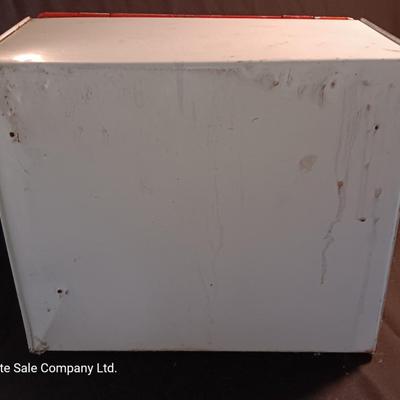 Old tin / enamel strawberry print bread box