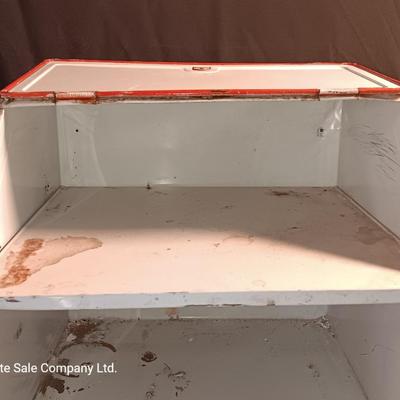 Old tin / enamel strawberry print bread box