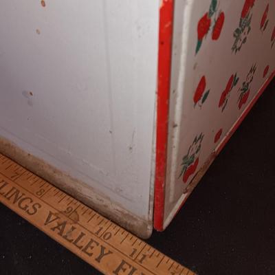 Old tin / enamel strawberry print bread box