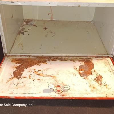 Old tin / enamel strawberry print bread box