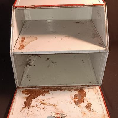 Old tin / enamel strawberry print bread box