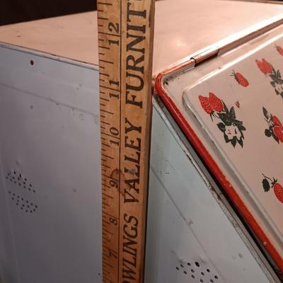 Old tin / enamel strawberry print bread box