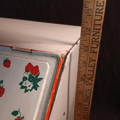 Old tin / enamel strawberry print bread box