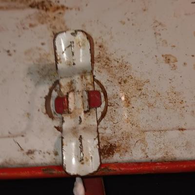 Old tin / enamel strawberry print bread box