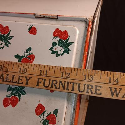 Old tin / enamel strawberry print bread box
