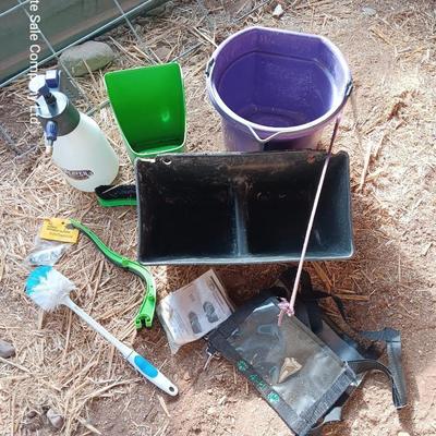 Feeders, spray bottles, show sticks and other items for pig / swine showing. 4-H