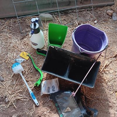 Feeders, spray bottles, show sticks and other items for pig / swine showing. 4-H
