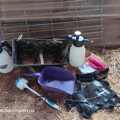Feeders, spray bottles, show sticks and other items for pig / swine showing. 4-H