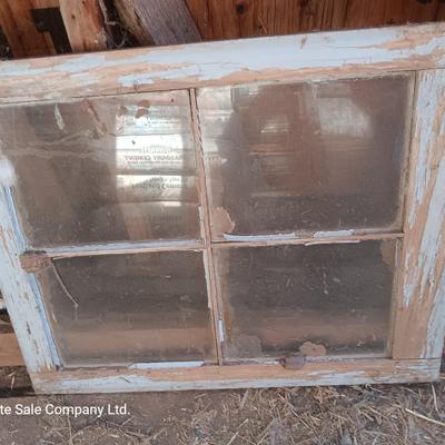 Vintage 4 pane window and two wooden frames