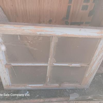 Vintage 4 pane window and two wooden frames