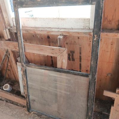 Vintage 4 pane window and two wooden frames