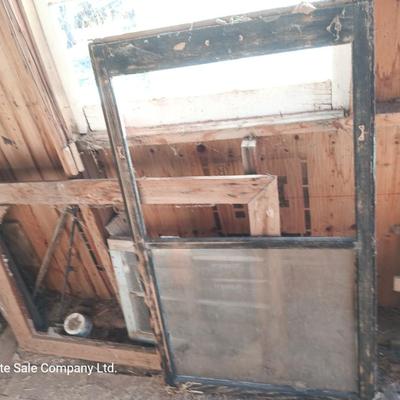 Vintage 4 pane window and two wooden frames