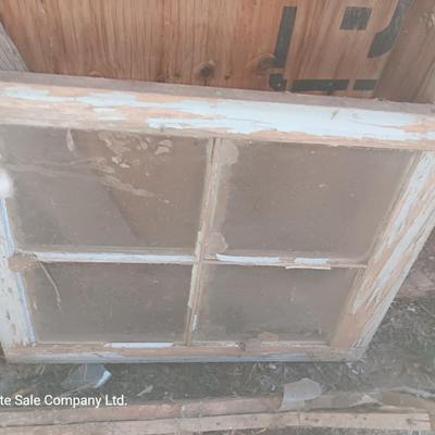 Vintage 4 pane window and two wooden frames