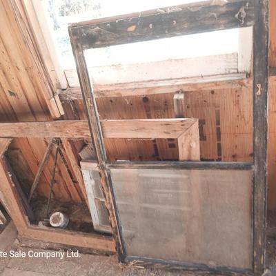 Vintage 4 pane window and two wooden frames