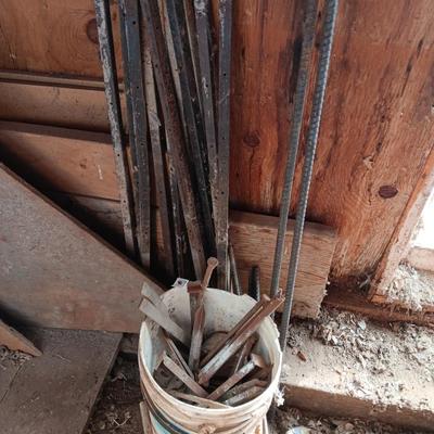 Pieces of Rebar and different sized stakes