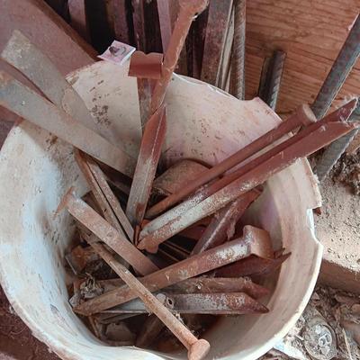 Pieces of Rebar and different sized stakes