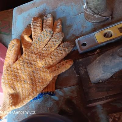 Assortment of tools - cement trowels - oil can - tape measure and more