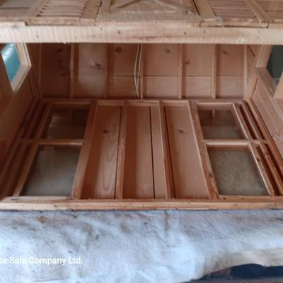 Wood house model handmade house with a deck for display or dolls