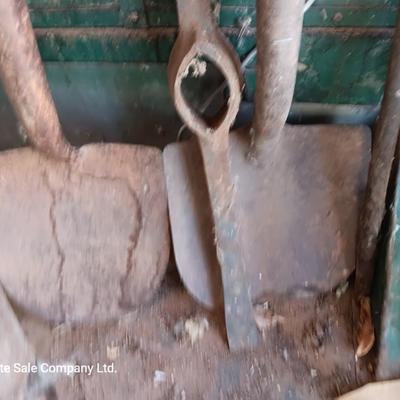 Antique tools - handmade post pounder - prybars - and an assortment of other steel tools