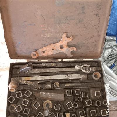 Antique socket set in metal case