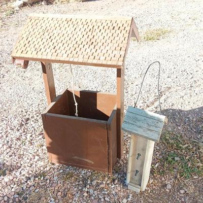 Wishing well yard decor / planter box and a wooden bird feeder