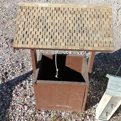 Wishing well yard decor / planter box and a wooden bird feeder