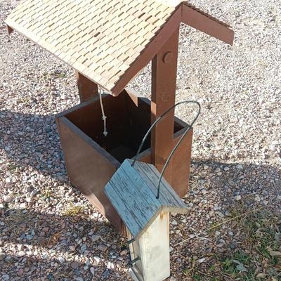 Wishing well yard decor / planter box and a wooden bird feeder