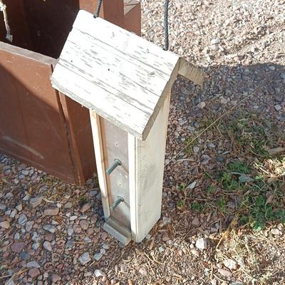 Wishing well yard decor / planter box and a wooden bird feeder