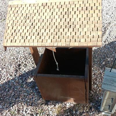 Wishing well yard decor / planter box and a wooden bird feeder