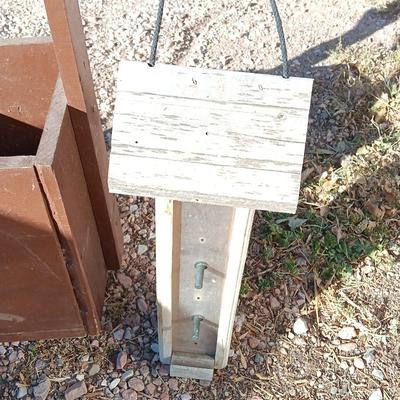 Wishing well yard decor / planter box and a wooden bird feeder