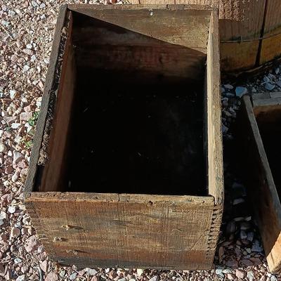 Two wooden rustic boxes and a wooden barrel for display