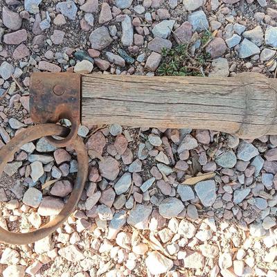 Horse eveners, old wood single trees, primitive antique iron rings