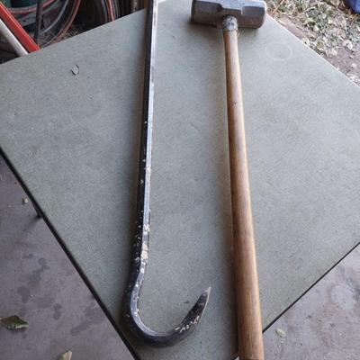 Long handled sledgehammer and crowbar