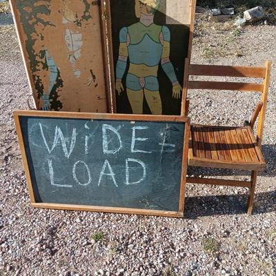 19th Century Medical Teaching Device antique chalk board and wooden folding chair