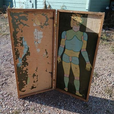 19th Century Medical Teaching Device antique chalk board and wooden folding chair