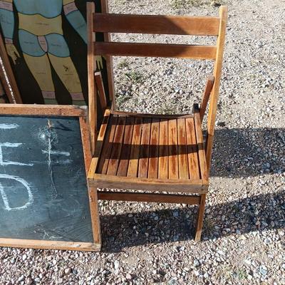19th Century Medical Teaching Device antique chalk board and wooden folding chair