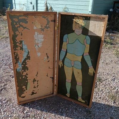 19th Century Medical Teaching Device antique chalk board and wooden folding chair