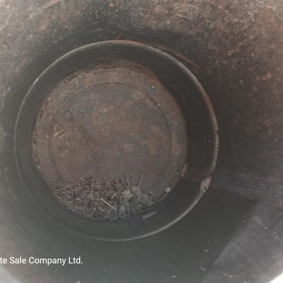 Metal Conoco barrel and a unique steel antique pully / block and tackle